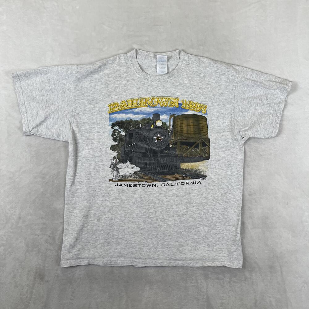 Vintage Jamestown Railtown 1897 T-Shirt Mens XL Gray California Train Graphic
